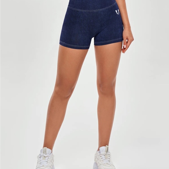 Firmabs High Waist Denim Blue Gym Athletic Workout Cargo Shorts - Picture 4 of 9